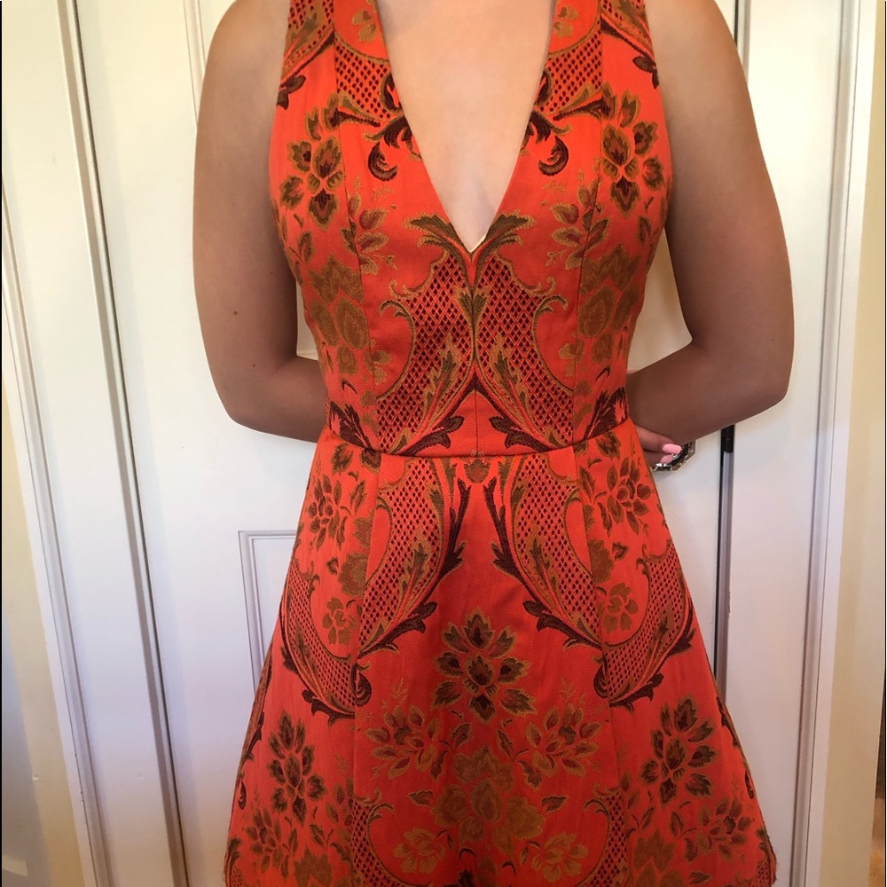 Alice+Olivia deep V orange dress